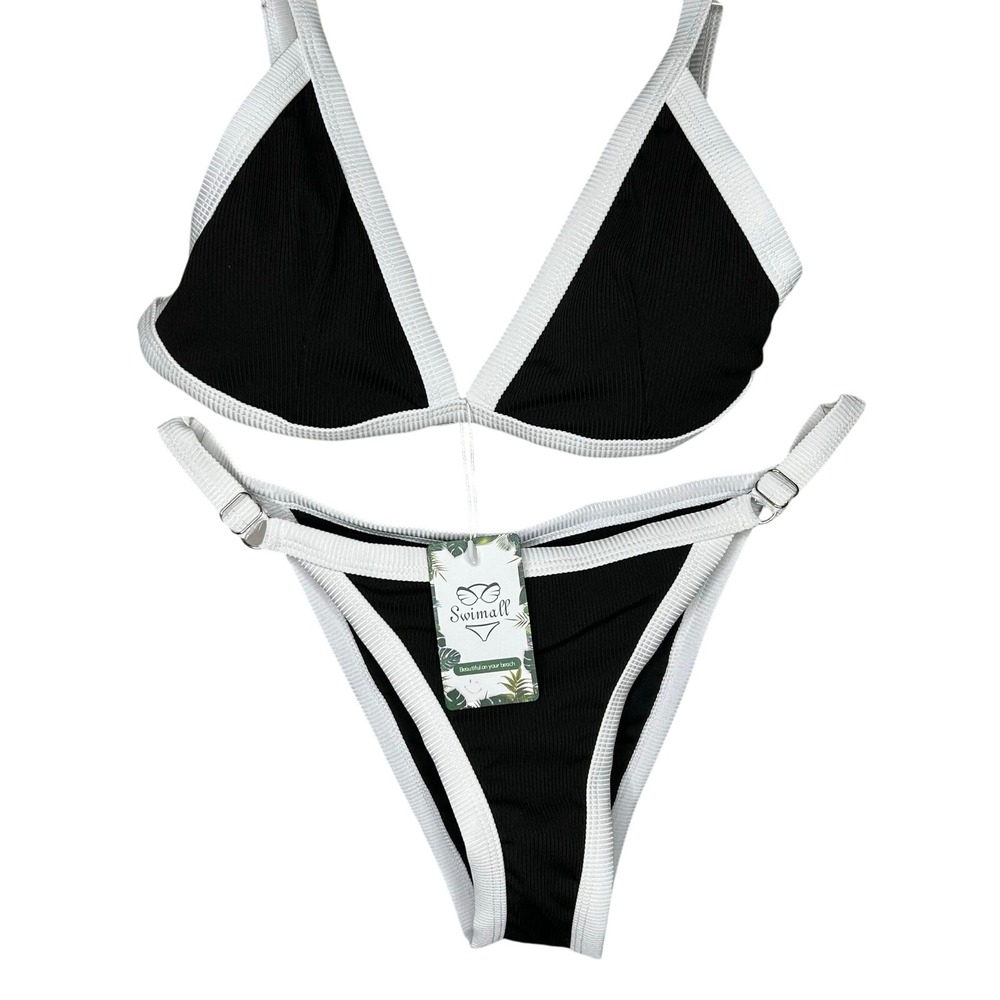 Swimall bikini set- MEDIUM- Top and bottom black and white ribbed. Brand‎ New.